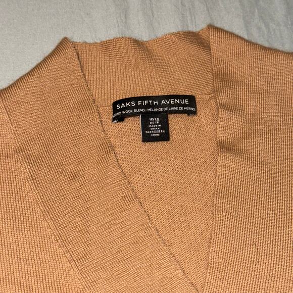 Philosophy Saks Fifth Avenue V Neck Sweater Tan Brown Women's XS Marino Wool - Picture 3 of 7